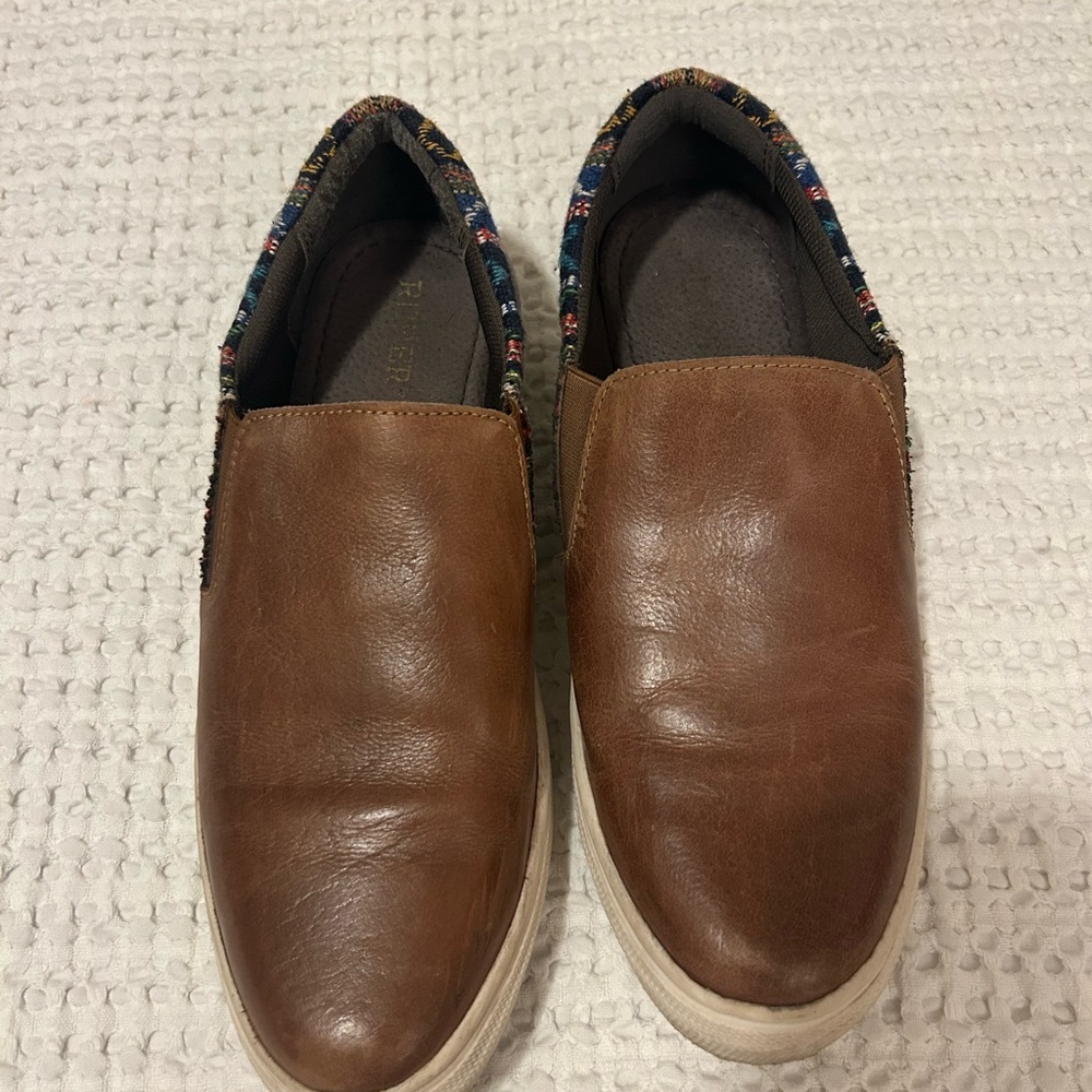 Roper Brown Leather Flats with Multicolor Trim